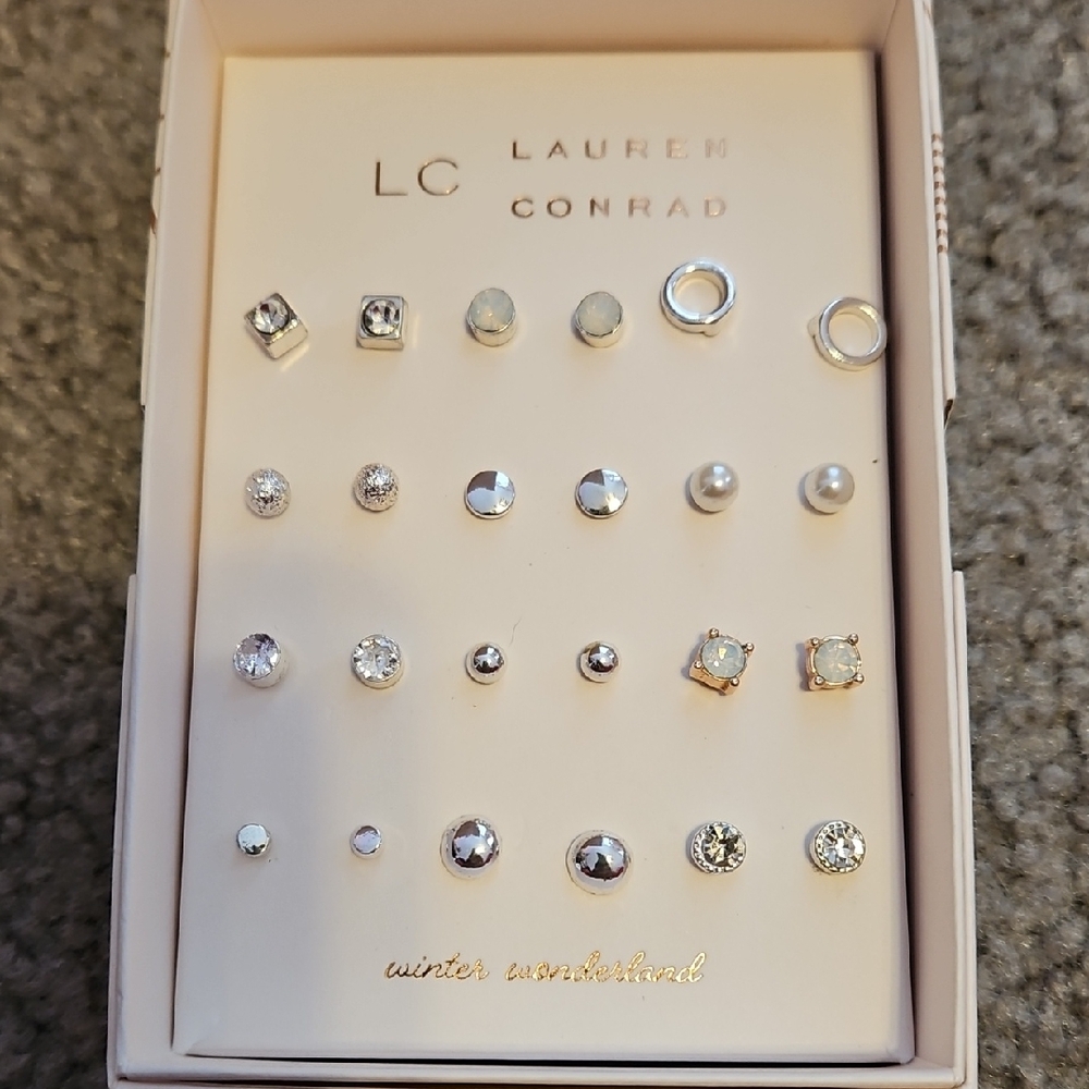 LC Lauren Conrad Silver and White Earring Collection